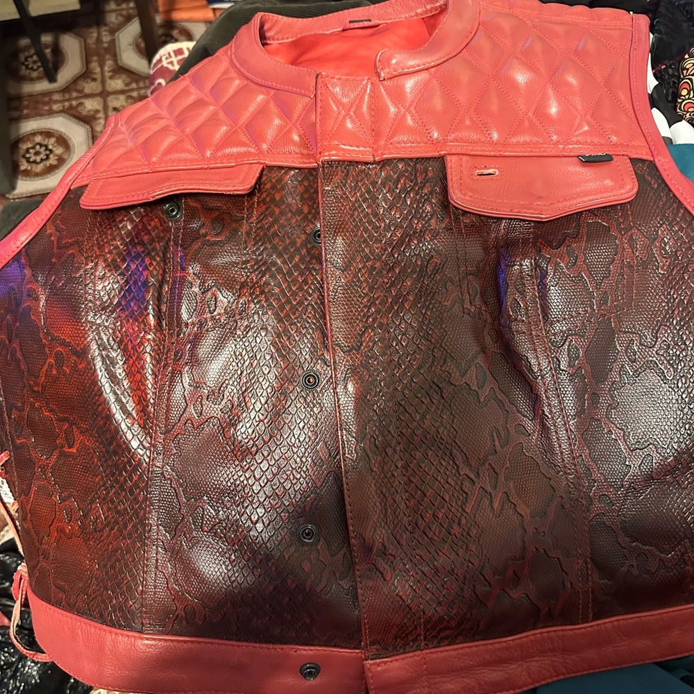 NEW MFG First Womans Lilith Red Snakeskin Leather Vest XXL
